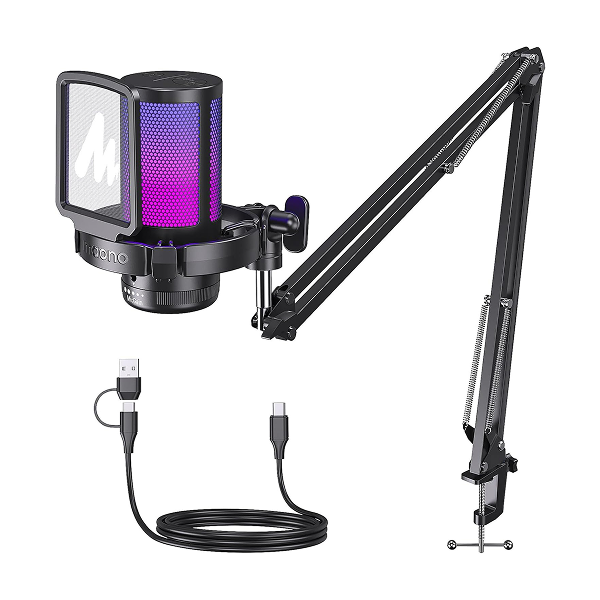 مجموعة ميكروفون الألعاب USB RGB من MAONO DGM20S مع ذراع الرافعة - أسود