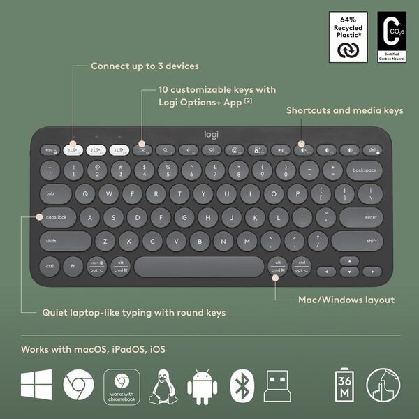 Logitech Pebble 2 Combo – silent click technology