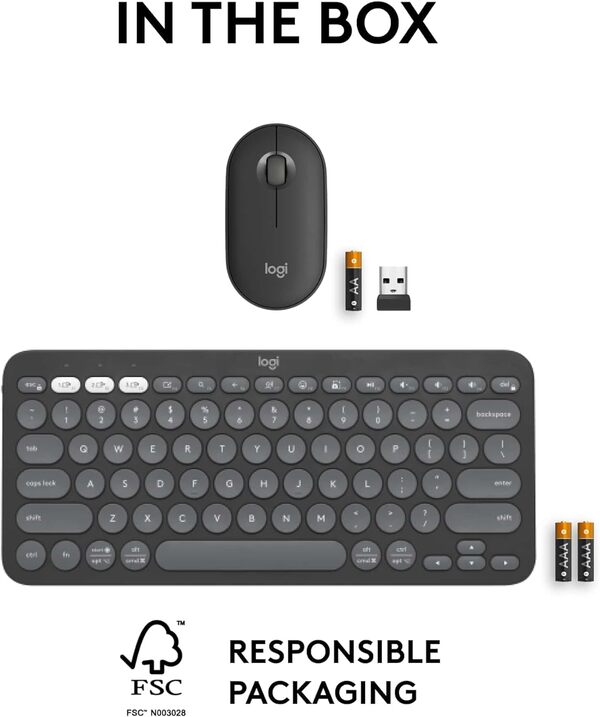 Logitech Pebble 2 Combo, Wireless Keyboard and Mouse, Quiet and Portable, Customizable, Logi Bolt, Bluetooth, Easy-Switch for Windows, macOS, iPadOS, Chrome - Black - DokanTech #