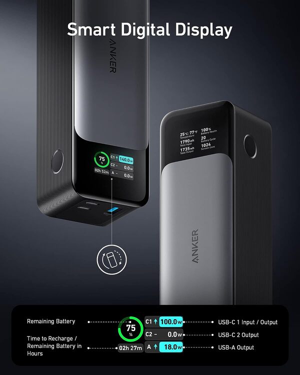 Anker 737 Power Bank 24000mAh 140W - Black - DokanTech #