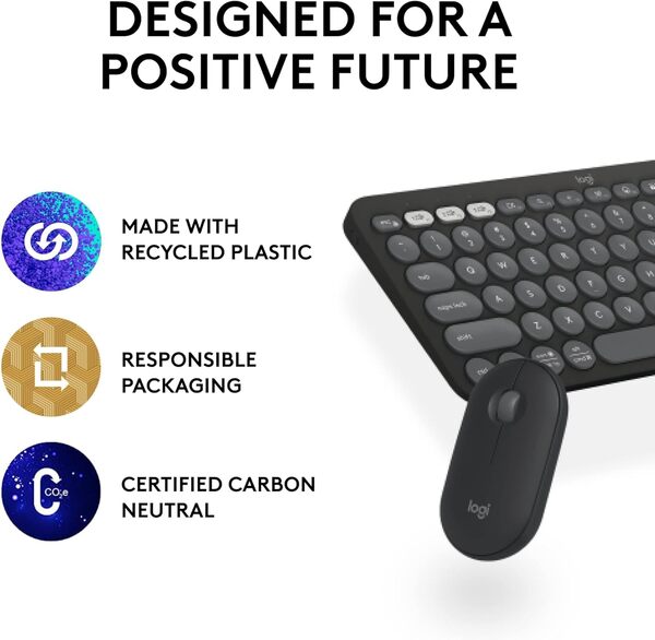 Logitech Pebble 2 Combo, Wireless Keyboard and Mouse, Quiet and Portable, Customizable, Logi Bolt, Bluetooth, Easy-Switch for Windows, macOS, iPadOS, Chrome - Black - DokanTech #