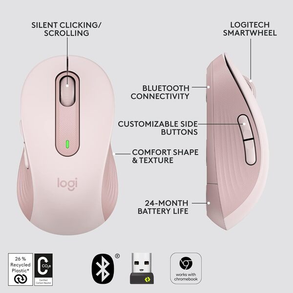 Logitech Signature M650 L Right Full Size Wireless Mouse - For Large Sized Hands, Multi-Device, Silent Clicks, Customizable Side Buttons, Bluetooth, for PC/Mac - DokanTech #