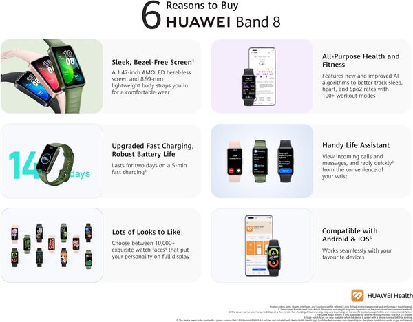 Huawei Band 8 AMOLED 1.47 inch, 5 ATM, 14 days Battery Life - DokanTech #