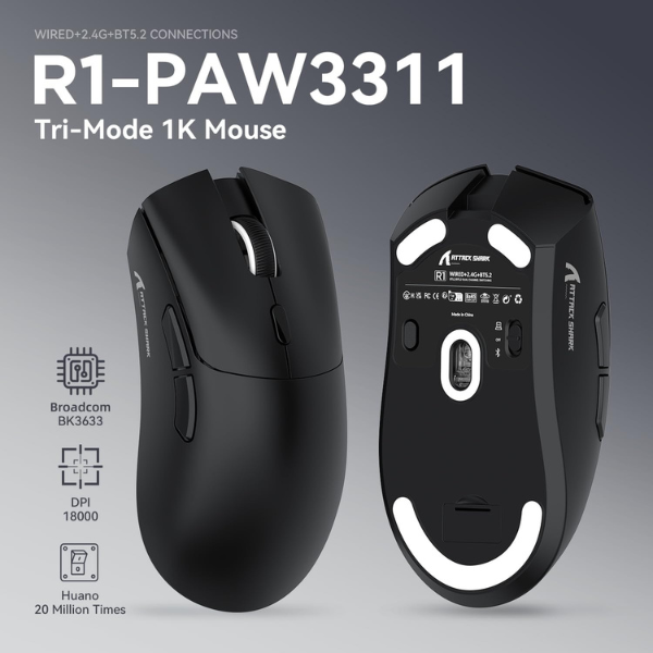 ATTACKSHARKR1Tri-ModeWirelessGamingMouse_PAW3311SuperlightBlackSensor-DokkanTech