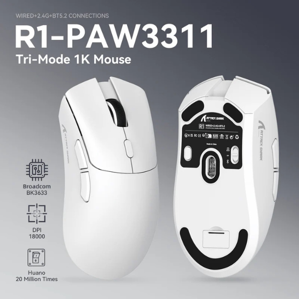 ATTACKSHARKR1Tri-ModeWirelessGamingMouse_PAW3311SuperlightWhiteSensor-DokkanTech