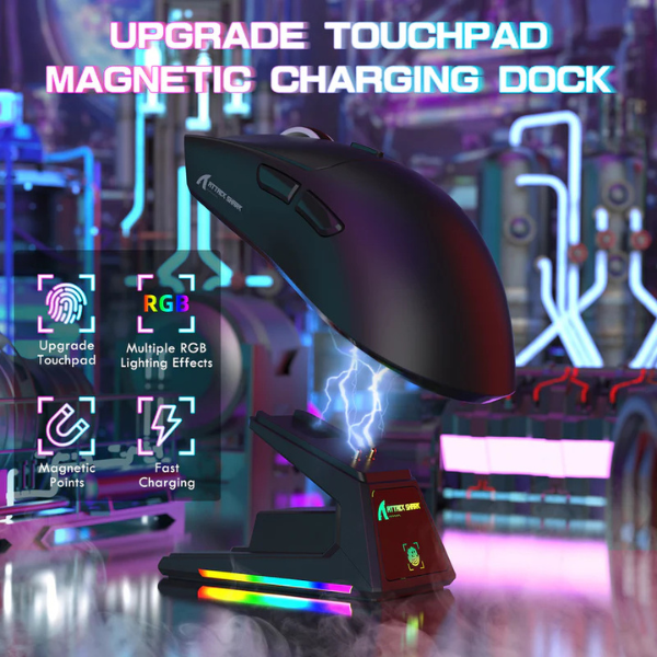 ATTACKSHARKX1Tri-ModeGamingMousewithRGBMagneticChargingDockBlackChargingDock-DokkanTech