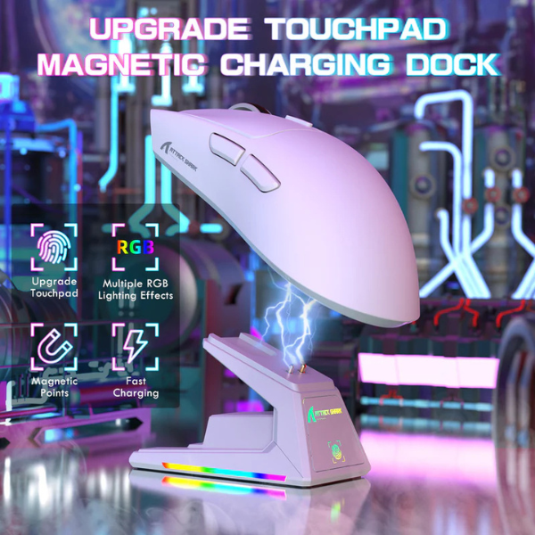 ATTACKSHARKX1Tri-ModeGamingMousewithRGBMagneticChargingDockWhiteChargingDock-DokkanTech