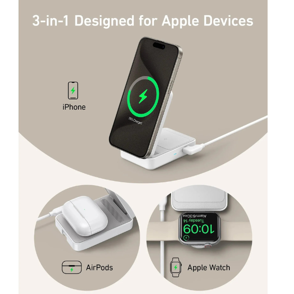 AnkerMagGo15WWirelessChargingStationFoldable3-in-1withChargerandUSB-CCable-B2557621-White-3-in-1 -DokkanTech