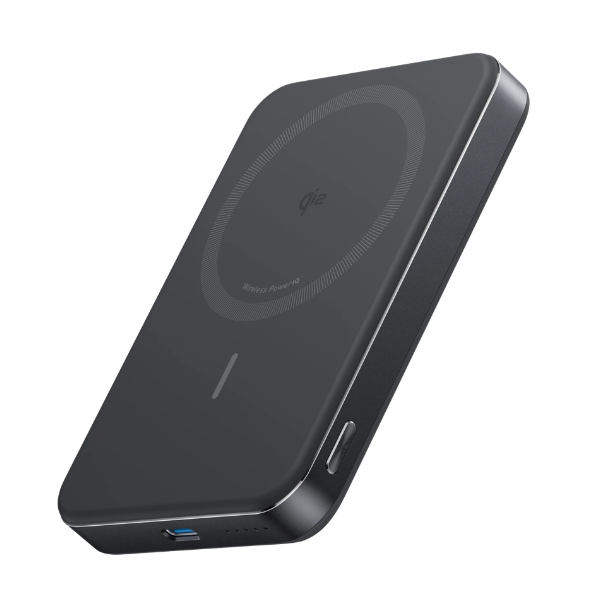 Anker MagGo Slim Power Bank 10000mAh with wireless charging, black, left view