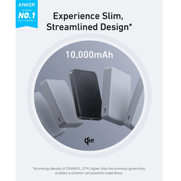 Anker MagGo Slim Power Bank 10000mAh with wireless charging, black, feature highlight 1