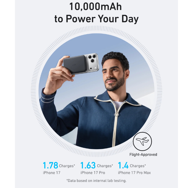 Anker MagGo Slim Power Bank 10000mAh with wireless charging, black, feature highlight 3
