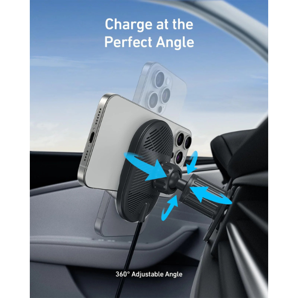 AnkerMagGoQi2WirelessCarCharger15WPadwithBuilt-InUSB-CCable360AdjustableAngle-DokkanTech