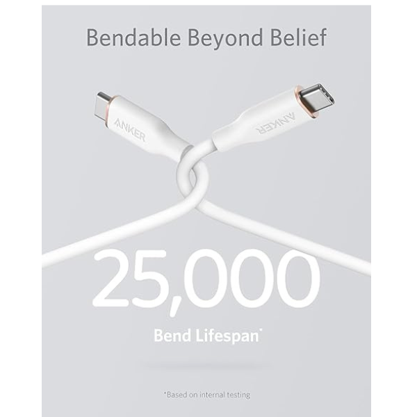 Anker PowerLine III Flow 6ft USB-C to USB-C Cable 240W – High-Speed PD 3.1, White-dokantech