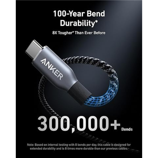 Anker Prime USB-C to USB-C 240W Cable – Durable Upcycled-Braided 3ft Black-dokantech