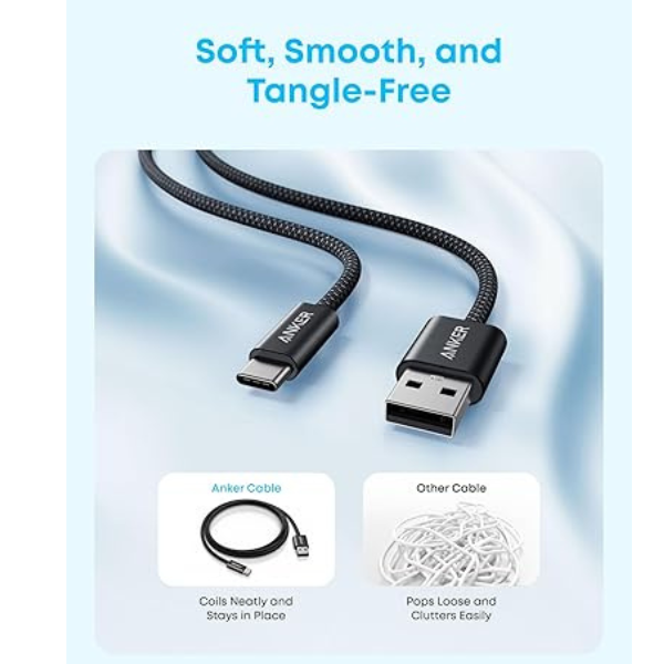 Anker Zolo USB-A to USB-C 100W Fast Charging Cable – Braided –Available in (1m / 1.8m)– Black & White