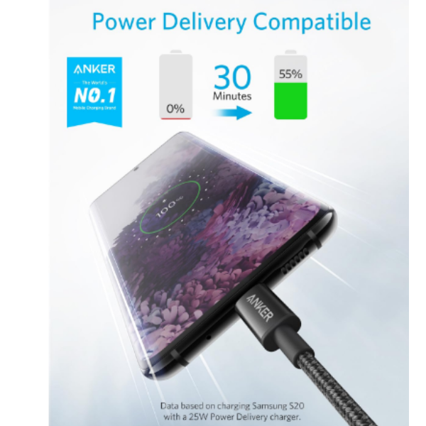 Anker Nylon Cable 322 USB-C to USB-C - 3.3ft&6ft - 60W - Black | A8752H11 - DokanTech #