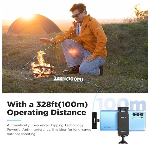 ميكروفون لاسلكي BOYA BOYALINK ثنائي القناة بتردد 2.4 جيجاهرتز - متوافق مع العديد من الأجهزة