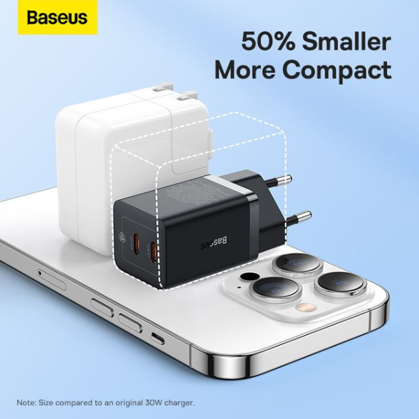 Baseus GaN5 Pro 40W Dual Type-C Fast Charger EU – Black (CCGP180101)-dokantech#