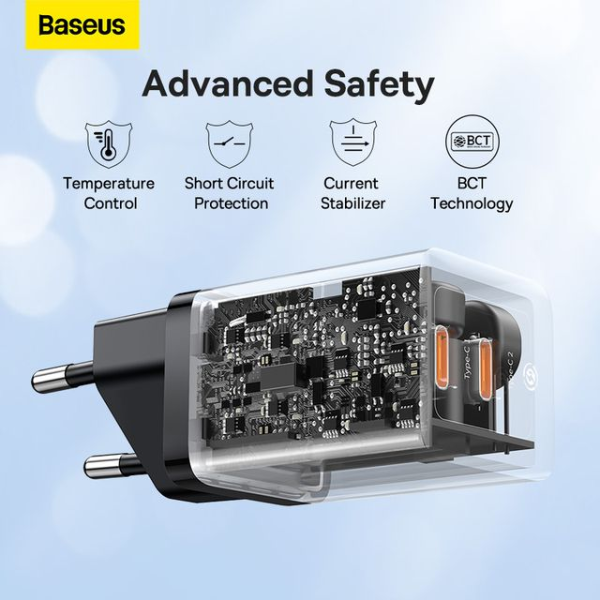 Baseus GaN5 Pro 40W Dual Type-C Fast Charger EU – Black (CCGP180101)-dokantech#
