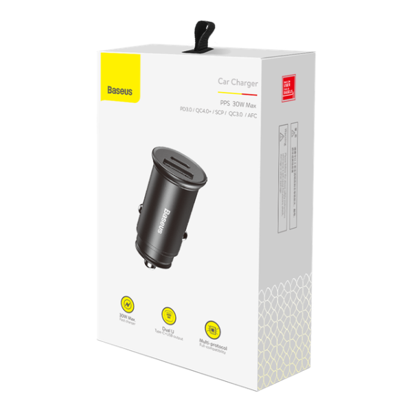 Baseus Circular metal A+C 30W PPS Car Charger - Black - Dokkantech