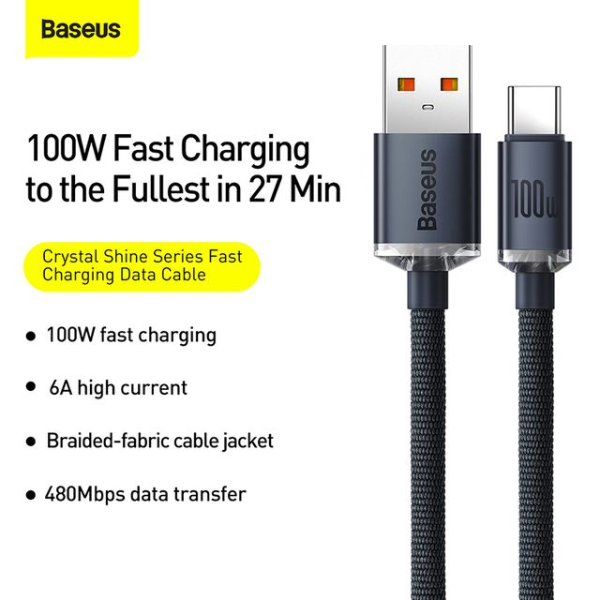 Baseus Crystal Shine 100W USB to Type-C Fast Charging Cable 1.2m - Dokkantech