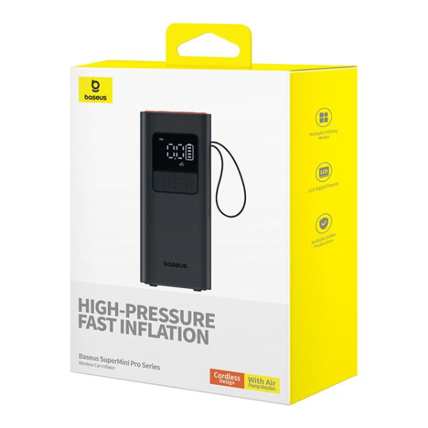 Baseus SuperMini Pro Series Wireless Car Inflator Cluster - Black - Dokkantech