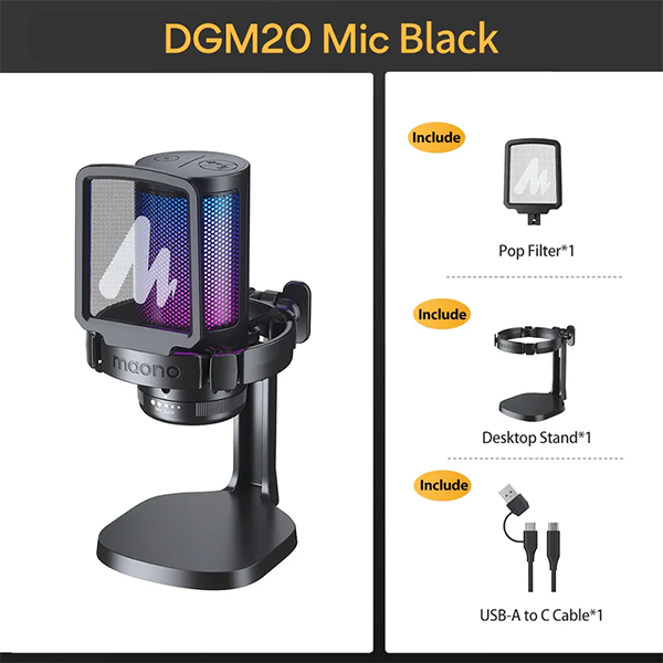 MAONO DGM20 Gaming USB Microphone (with Desktop Stand) - Black