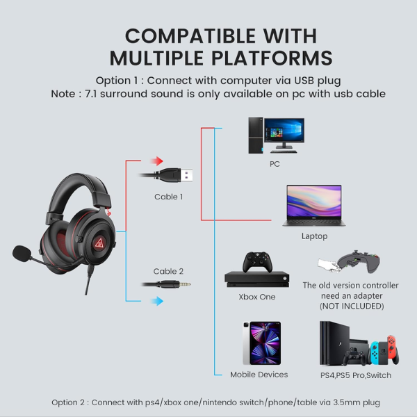 EKSA E900 Pro Gaming Headset - 7.1 Surround, Noise-Canceling Mic - Dokkantech