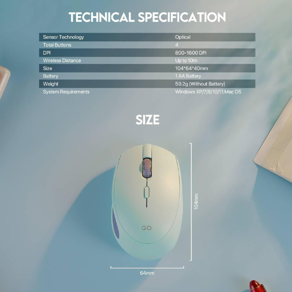 Fantech W193 GO Dual Mode Wireless Mouse – Ergonomic , 1600 DPI- Dokkantech