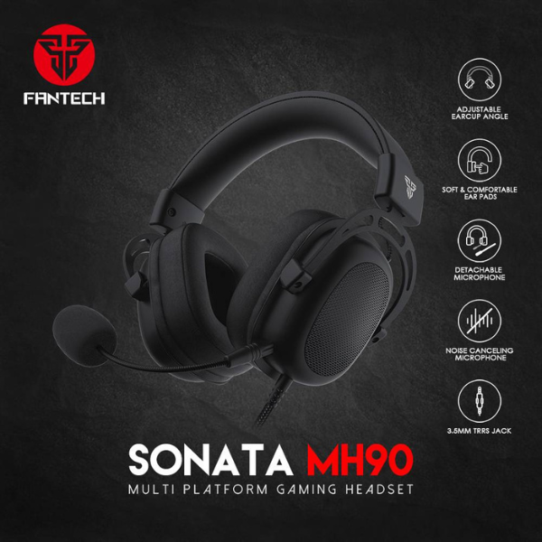 Fantech Sonata MH90 Multi-Platform Gaming Headset – 3.5mm Wired – Black-dokantech