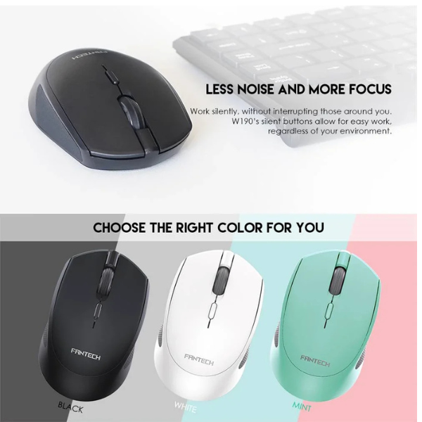 Fantech W190 Dual Mode Wireless Mouse – Silent Click, Bluetooth & 2.4GHz – Black-dokantech