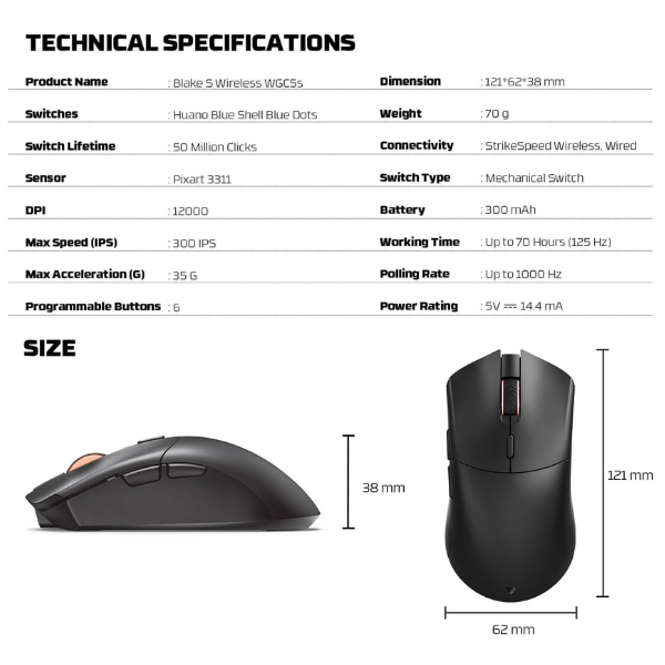 Fantech WGC5S Blake S Dual Mode Wireless Gaming Mouse – 12000 DPI, RGB - Dokkantech