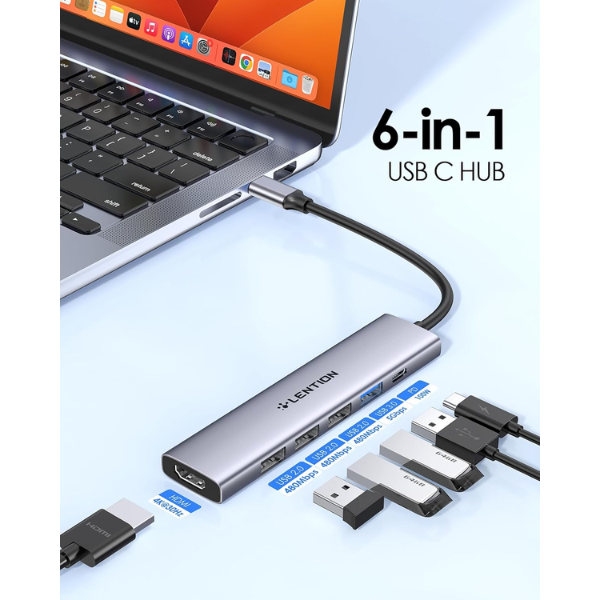 LENTION USB-C Hub 100W PD, 4K HDMI, 4 USB 3.0 Ports (CB-CH17) – Space Gray - Dokkantech