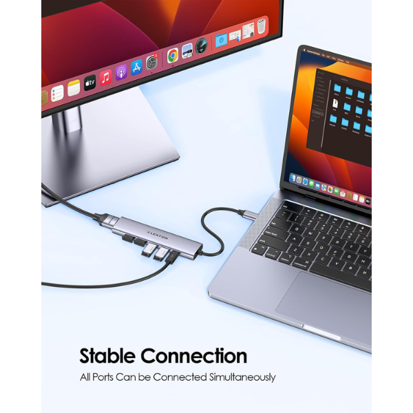 LENTION USB-C Hub 100W PD, 4K HDMI, 4 USB 3.0 Ports (CB-CH17) – Space Gray - Dokkantech