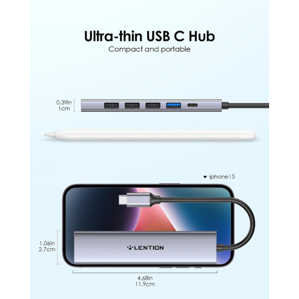 LENTION USB-C Hub 100W PD, 4K HDMI, 4 USB 3.0 Ports (CB-CH17) – Space Gray - Dokkantech