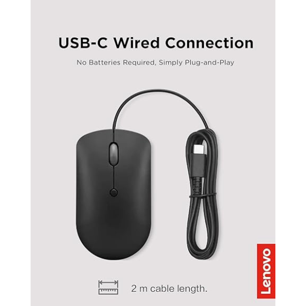 Lenovo 400 USB-C Wired Compact Mouse – 2400 DPI, 4-Button – Black-dokantech