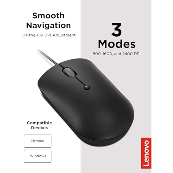 Lenovo 400 USB-C Wired Compact Mouse – 2400 DPI, 4-Button – Black-dokantech