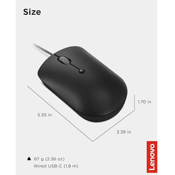 Lenovo 400 USB-C Wired Compact Mouse – 2400 DPI, 4-Button – Black-dokantech