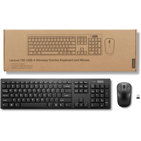 Lenovo 100 Wireless Combo Keyboard & Mouse – Arabic – Black - Dokkantech