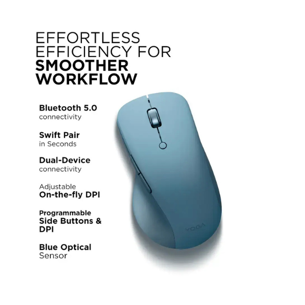 Lenovo Yoga Pro Bluetooth Mouse β USB-C, Multi-Device, Tidal Teal-dokantech