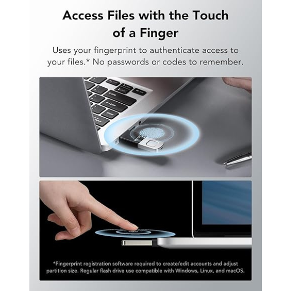 ذاكرة فلاش 256 جيجابايت JumpDrive Fingerprint F35 PRO، سرعة نقل بيانات 400/300 ميجابايت/ثانية، USB 3.2 Gen 1-LJDF35P256G-RNBNG