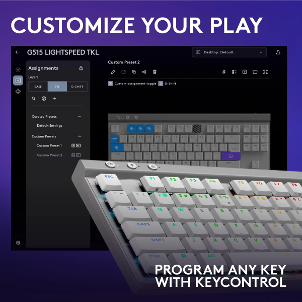Logitech G515 LIGHTSPEED TKL Wireless Gaming Keyboard – Ultra-Slim, Pro-Grade Performance in Black & White