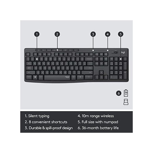 Logitech MK295 silent wireless combo – graphite variant