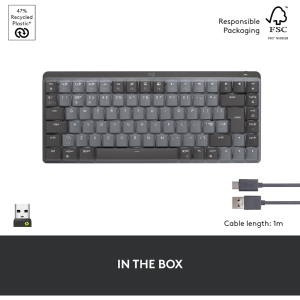 Logitech MX Mechanical Mini Clicky  Switches Wireless Keyboard – Graphite (US)Only- DokanTech #