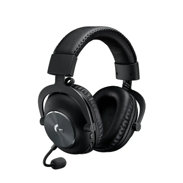 Logitech G PRO X wired gaming headset in black, angled right