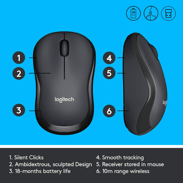Logitech M221 Wireless Mouse with Silent Clicks - Charcoal Black - Dokkan tech