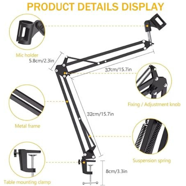 MAONO B01(BA20) Microphone Suspension Boom Scissor Arm Stand - Black- DokanTech #