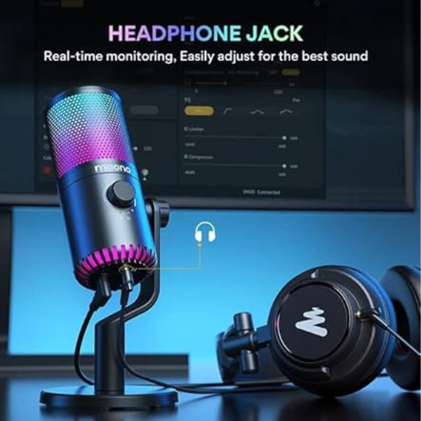 MAONO DM30RGB USB RGB Gaming Mic with Mute, Gain, Monitor – Black- DokanTech #