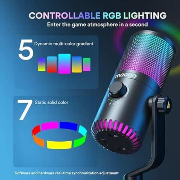 MAONO DM30RGB USB RGB Gaming Mic with Mute, Gain, Monitor – Black- DokanTech #