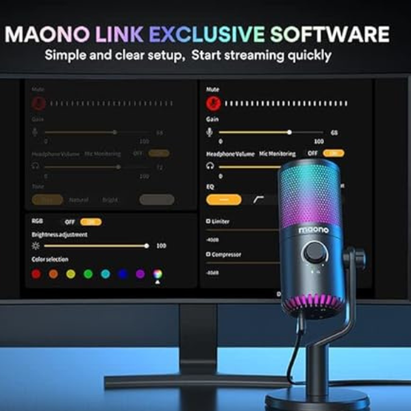 MAONO DM30RGB USB RGB Gaming Mic with Mute, Gain, Monitor – Black- DokanTech #